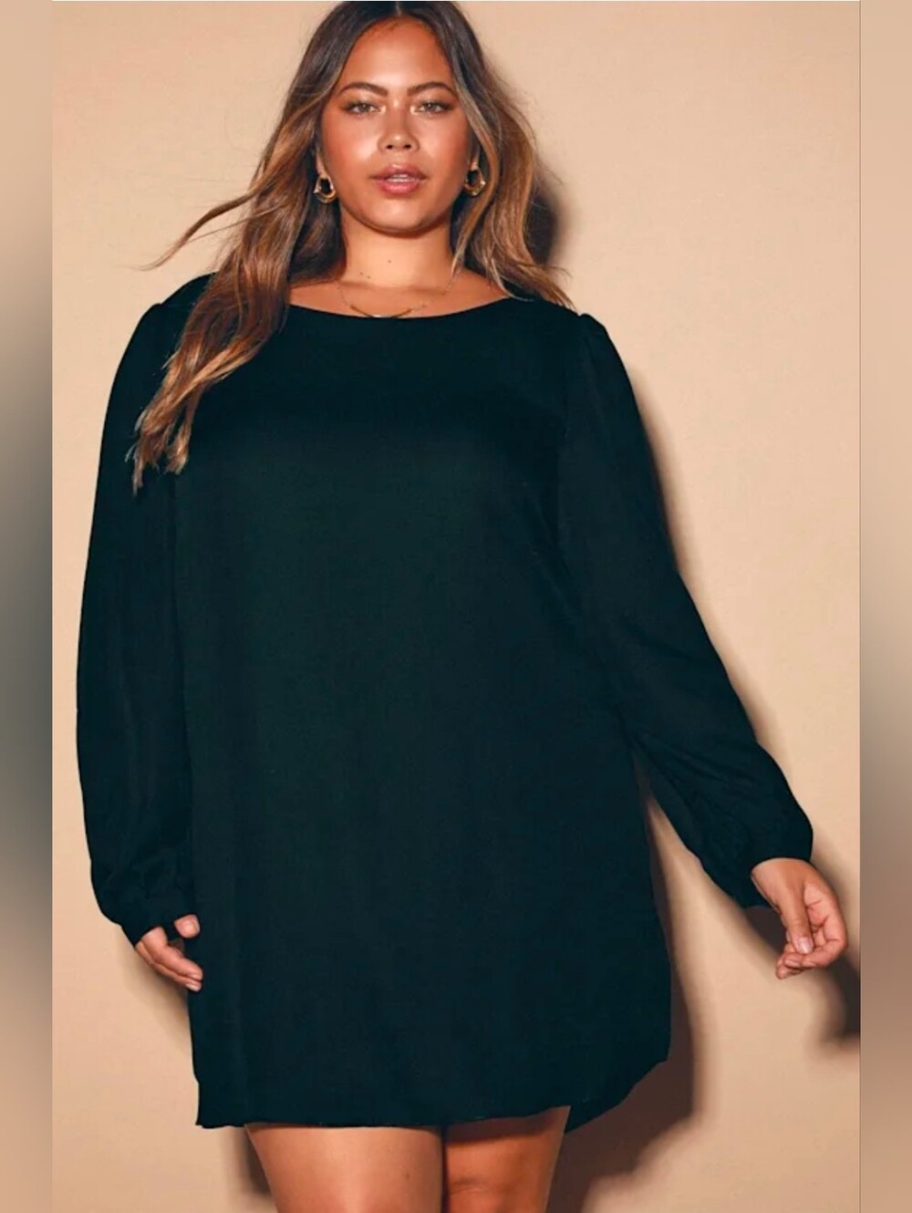 Lulu's Black Long Sleeve Mini Shift Dress Size 3X